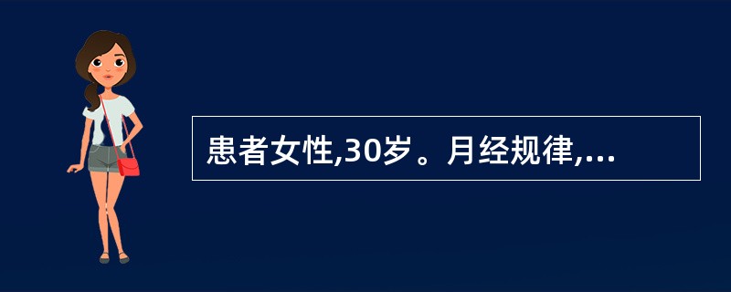 患者女性,30岁。月经规律,现停经45天,阴道出血2天,伴下腹隐痛。查体:子宫体