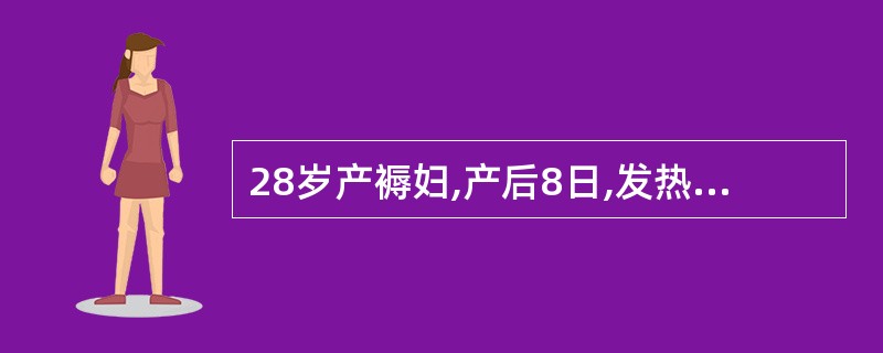 28岁产褥妇,产后8日,发热、腹痛5日入院。体温39.2℃,血压90£¯53mm