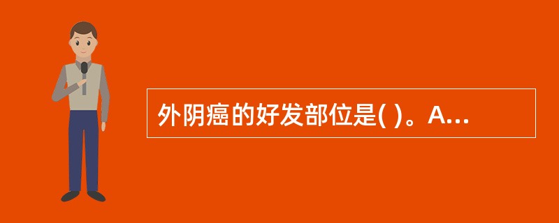 外阴癌的好发部位是( )。A、阴蒂B、小阴唇C、大阴唇D、阴道E、尿道口周围 -