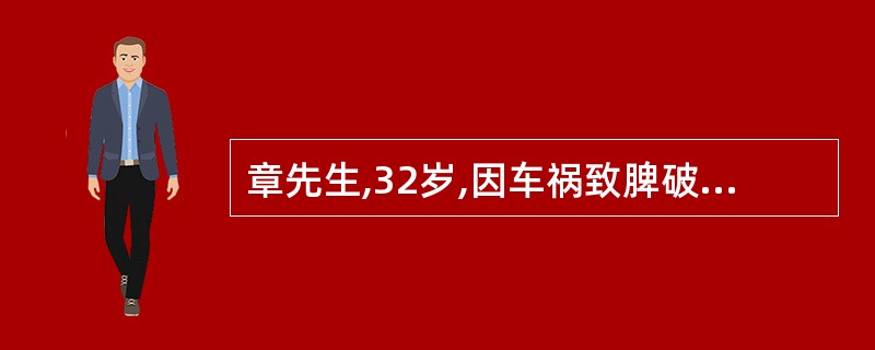 章先生,32岁,因车祸致脾破裂急诊入院。病人胸闷、气促、出冷汗、脉细速,血压68