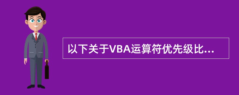 以下关于VBA运算符优先级比较,正确的是( )。