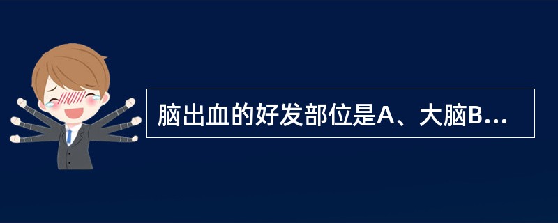 脑出血的好发部位是A、大脑B、小脑C、脑桥D、脑干E、基底核