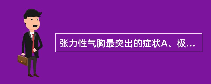 张力性气胸最突出的症状A、极度呼吸困难B、气管移位C、纵隔摆动D、反常呼吸E、疼