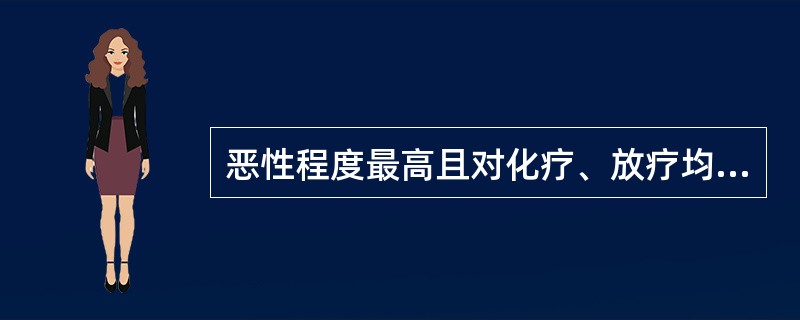 恶性程度最高且对化疗、放疗均不敏感的神经胶质瘤是A、少突胶质细胞瘤B、室管膜瘤C