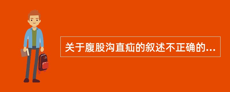 关于腹股沟直疝的叙述不正确的是A、容易嵌顿B、多见于老年男性C、绝大多数为后天性