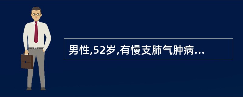 男性,52岁,有慢支肺气肿病史多年,曾因咳嗽用力出现剧烈左上胸疼痛、进行性呼吸困