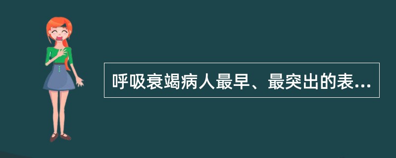 呼吸衰竭病人最早、最突出的表现是A、视物模糊B、呼吸困难C、皮肤湿冷D、血压升高