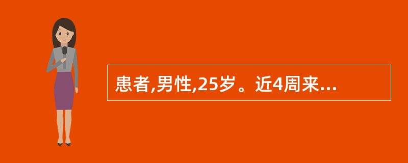 患者,男性,25岁。近4周来,咳嗽、伴午后低热、乏力、盗汗。体检:T37.6℃肩