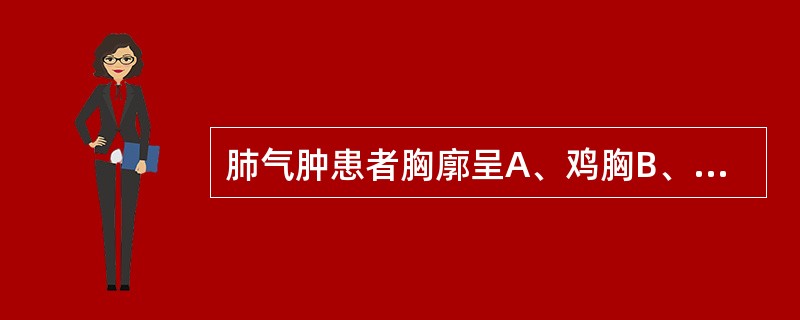 肺气肿患者胸廓呈A、鸡胸B、扁平胸C、漏斗胸D、桶状胸E、一侧胸廓膨隆