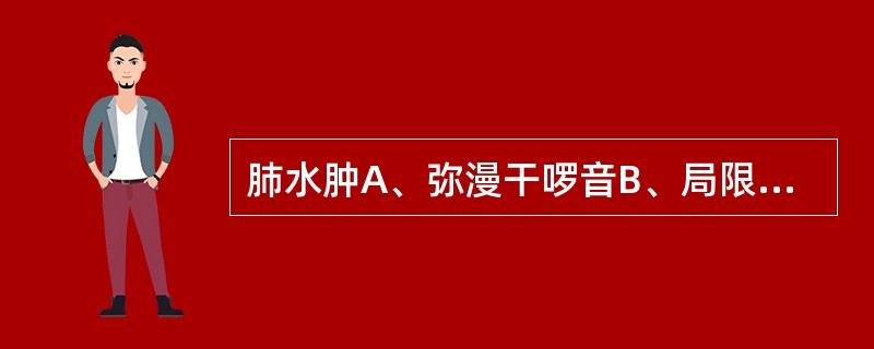 肺水肿A、弥漫干啰音B、局限干啰音C、局限湿啰音D、双肺满布湿啰音E、双肺底有湿