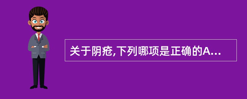 关于阴疮,下列哪项是正确的A、妇女外阴结块肿痛,或溃烂成疮,黄水淋漓,称为"阴疮