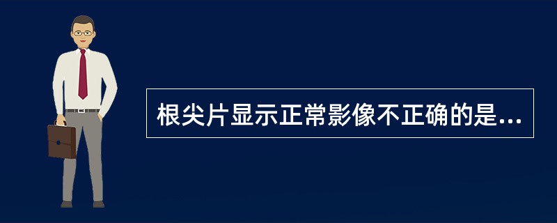 根尖片显示正常影像不正确的是A、前牙牙髓腔髓室与根管界限不清,呈针状低密度影B、