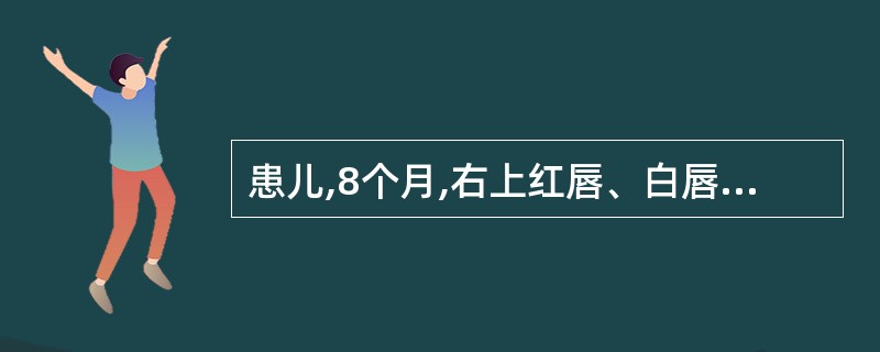 患儿,8个月,右上红唇、白唇裂开,鼻底正常,左侧红唇至鼻底完全裂开。该患儿诊断分