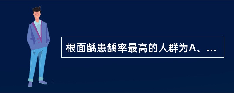 根面龋患龋率最高的人群为A、儿童B、青少年C、成年人D、老年人E、40岁以上男性