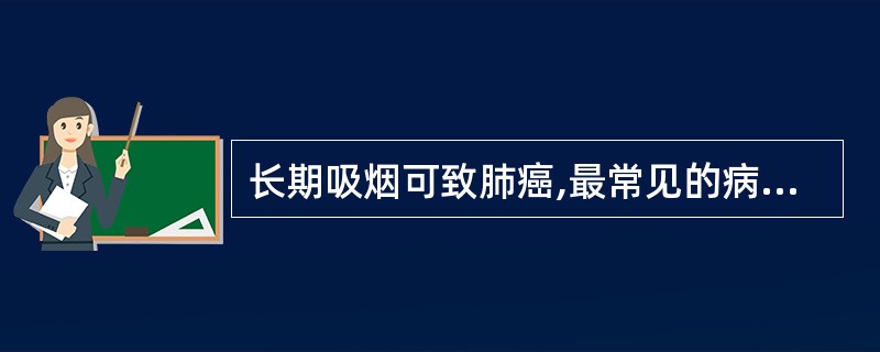 长期吸烟可致肺癌,最常见的病理类型为( )A、腺癌B、大细胞癌C、鳞癌D、腺鳞癌