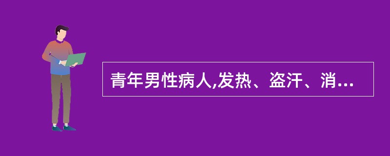 青年男性病人,发热、盗汗、消瘦3个月,体查:浅表淋巴结无肿大,肝脾未触及。腹部C