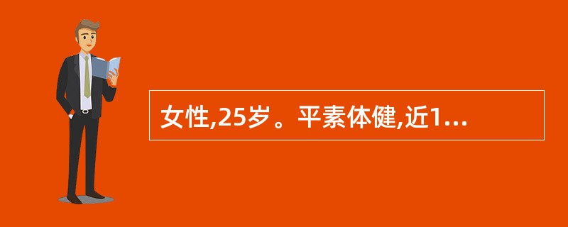 女性,25岁。平素体健,近1月余胸闷,咳嗽,痰少,乏力;近1周偶有血痰,有低热,