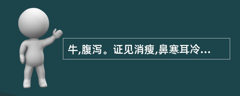 牛,腹泻。证见消瘦,鼻寒耳冷,毛焦肷吊,四肢浮肿,粪中带水,粪渣粗大,口色淡白,