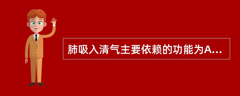 肺吸入清气主要依赖的功能为A、疏通B、肃降C、宣发D、调节E、朝百脉