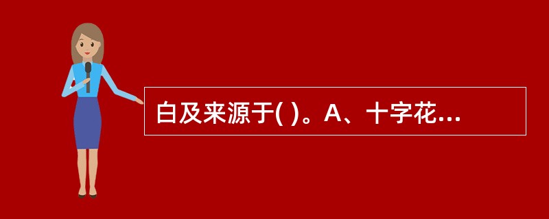 白及来源于( )。A、十字花科B、百合科C、兰科D、姜科E、薯蓣科