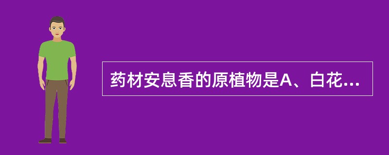 药材安息香的原植物是A、白花树B、桉树C、滨蒿D、玉兰E、黄花蒿