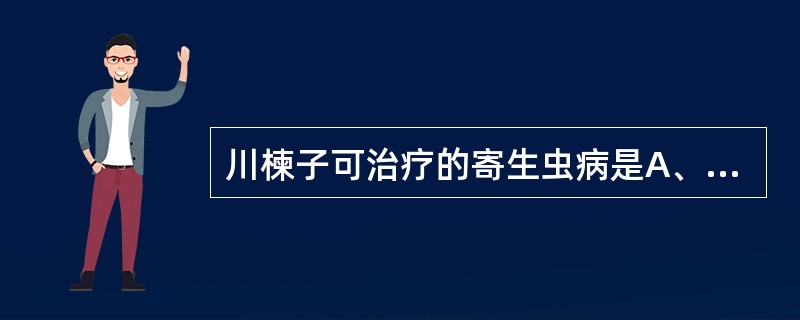 川楝子可治疗的寄生虫病是A、蛔虫病B、钩虫病C、鞭虫病D、疟疾E、血吸虫病 -