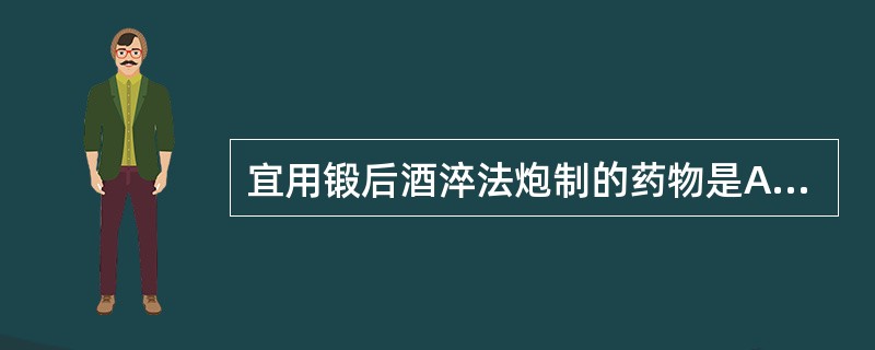 宜用锻后酒淬法炮制的药物是A、珍珠母B、阳起石C、磁石D、石燕E、禹余粮