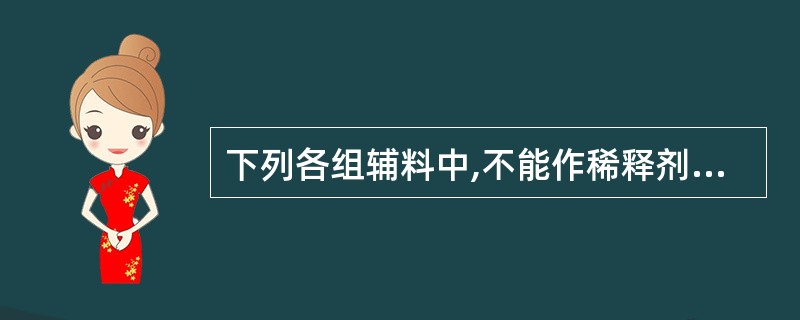 下列各组辅料中,不能作稀释剂的是A、淀粉、糊精B、乳糖、微晶纤维素C、糖粉、糊精