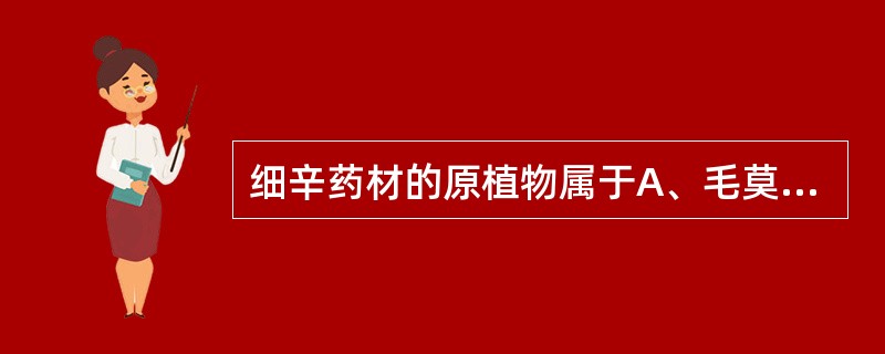 细辛药材的原植物属于A、毛莫科B、木兰科C、马兜铃科D、伞形科E、菊科