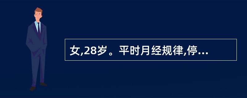 女,28岁。平时月经规律,停经2个月阴道不规则流血10余天,偶有轻微阵发性腹痛。