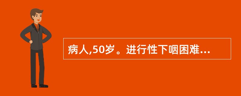 病人,50岁。进行性下咽困难4个月。食管造影上段食管3cm长狭窄,黏膜破坏,采用