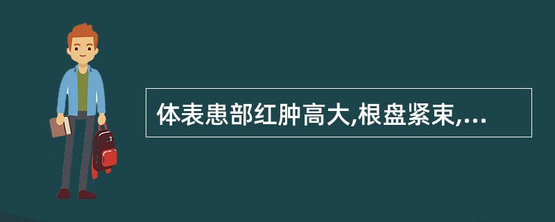 体表患部红肿高大,根盘紧束,发热疼痛者属A、疔B、疽C、痈D、疖E、以上均不是