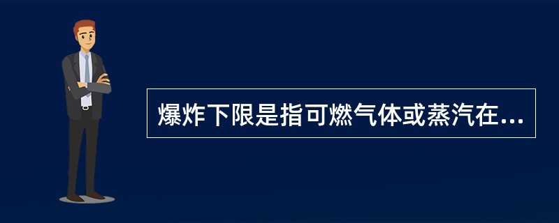 爆炸下限是指可燃气体或蒸汽在空气中的体积百分比在空气中刚刚达到足以使火焰蔓延的最