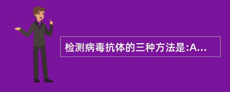 检测病毒抗体的三种方法是:A、中和试验、补体结合试验、血凝抑制试验B、中和试验、