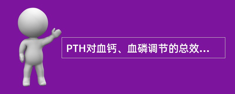 PTH对血钙、血磷调节的总效果是A、血钙升高,血磷降低B、血钙降低,血磷升高C、