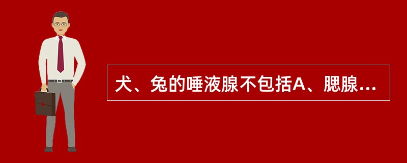 犬、兔的唾液腺不包括A、腮腺B、眶下腺C、颌下腺D、臼齿腺E、舌下腺