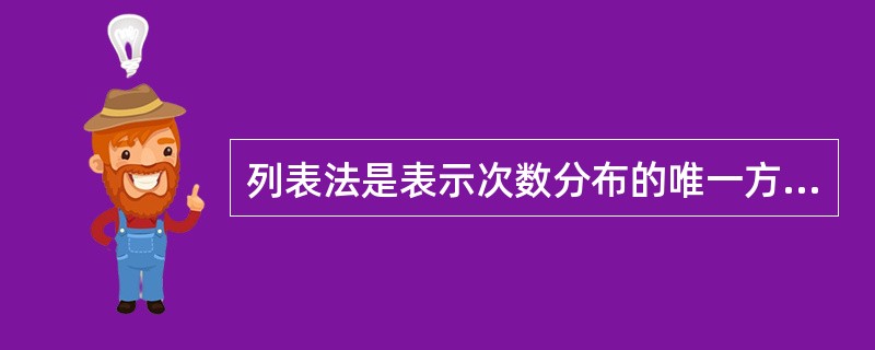 列表法是表示次数分布的唯一方法。（）