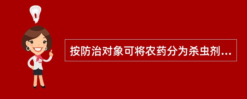 按防治对象可将农药分为杀虫剂、杀螨剂、杀菌剂、杀线虫剂、除草剂、植物生长调节剂、