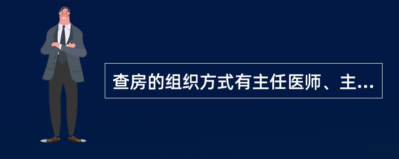 查房的组织方式有主任医师、主治医师、住院医师三级查房。三级医师查房由各诊疗单元主