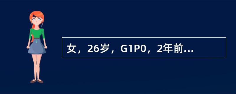 女，26岁，G1P0，2年前因妊娠17周行水囊引产术，术后常有腰酸、腹坠。妇科检