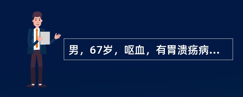 男，67岁，呕血，有胃溃疡病史，治疗后可缓解。根据超声声像图诊断为()