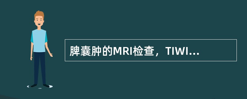 脾囊肿的MRI检查，TIWI和TIWI均呈高信号。