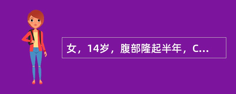 女，14岁，腹部隆起半年，CT和MRI如图所示，最可能的诊断是()