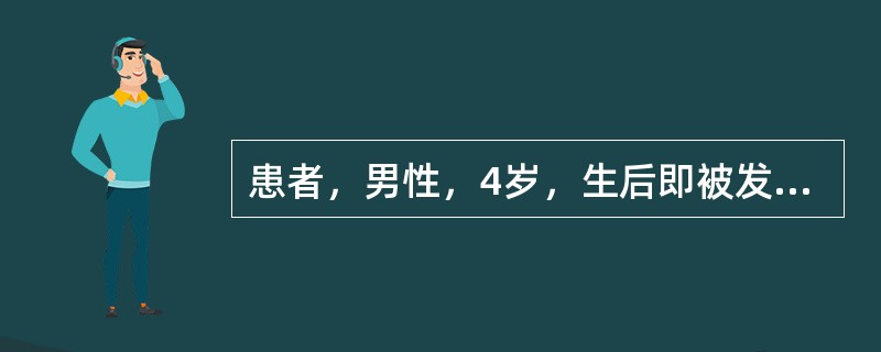 患者，男性，4岁，生后即被发现腭部裂开。检查见腭垂、软腭及部分硬腭裂开，牙槽嵴完