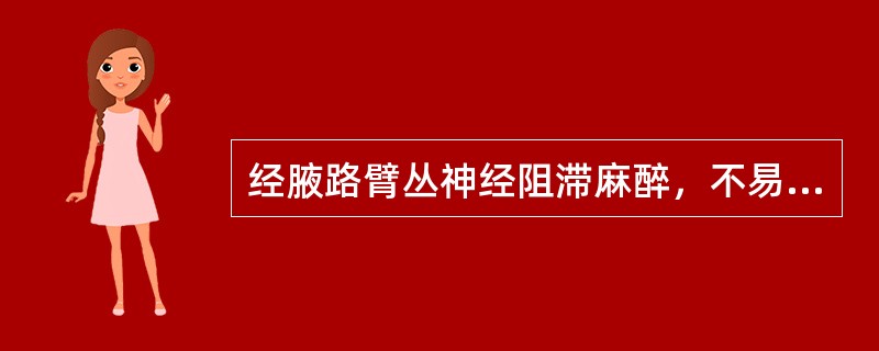 经腋路臂丛神经阻滞麻醉，不易被阻滞的神经是（）