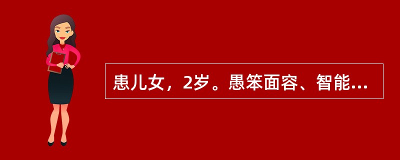 患儿女，2岁。愚笨面容、智能低下，母亲35岁，智力正常，患儿染色体核型为46，X