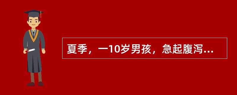 夏季，一10岁男孩，急起腹泻3天，每天水样便20余次，伴阵发性小腿肌肉及腹壁疼痛