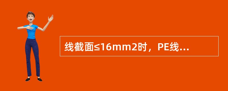 线截面≤16mm2时，PE线截面为（）。