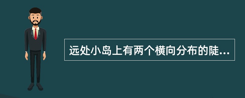 远处小岛上有两个横向分布的陡峰，间距为1海里，海面以上高度均为36米，本船雷达天