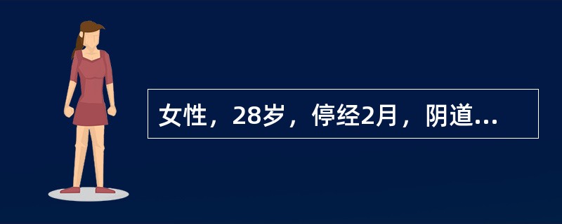女性，28岁，停经2月，阴道出血5天，下腹隐痛1天，检查子宫增大如鹅蛋大小，宫口